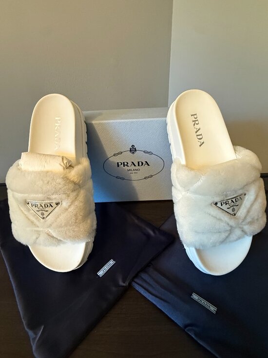 Prada Shoes - Prada Quilted Shearling Platform Slides - EU39 & US9